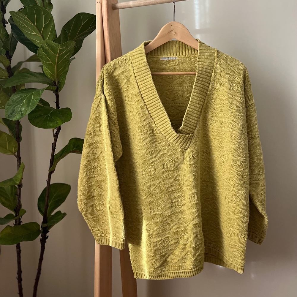 Vintage Knitwear Citron Sweater Cotton Cottage Core Cozy
